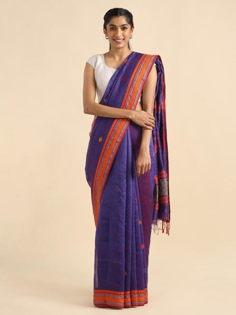

Taneira Purple & Orange Woven Design Linen Blend Saree