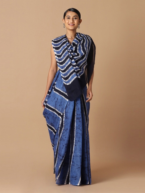 

Taneira Blue & White Striped Pure Cotton Saree