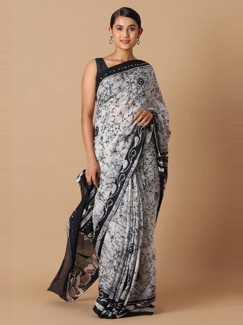 

Taneira Black And Off White Batik Pure Cotton Saree