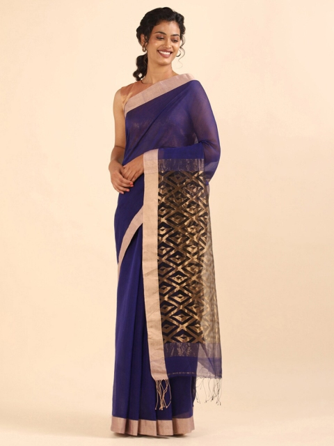 

Taneira Blue & Beige Woven Design Zari Silk Cotton Saree