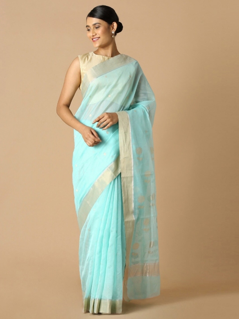 

Taneira Blue & Gold-Toned Zari Silk Cotton Chanderi Saree