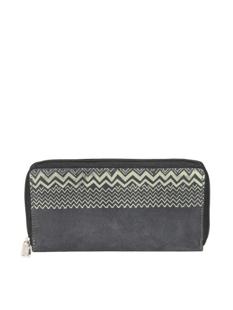 

Baggit Women Charcoal Grey Printed Zip Around Wallet, Black