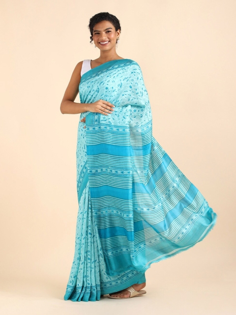 

Taneira Blue Floral Pure Silk Saree
