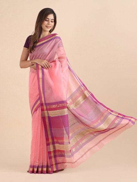 

Taneira Pink & Purple Zari Silk Cotton Maheshwari Saree