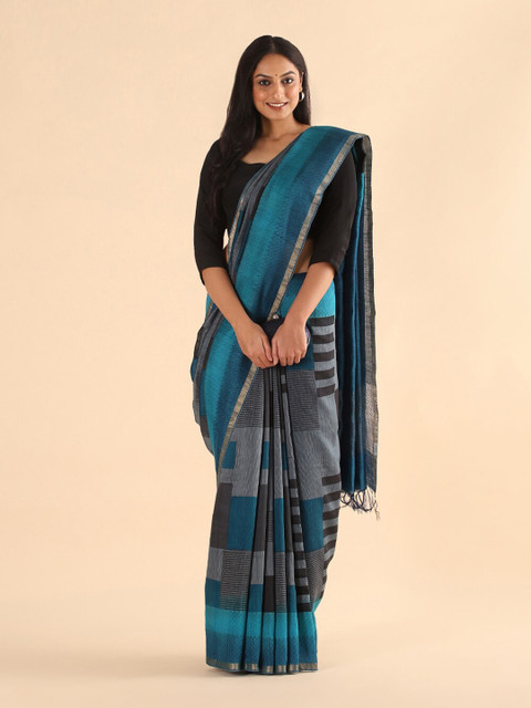 

Taneira Beige & Turquoise Blue Pure Silk Saree