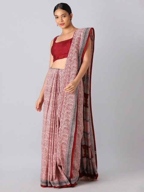 

Taneira Red And Maroon Printed Pure Cotton Bagh Saree