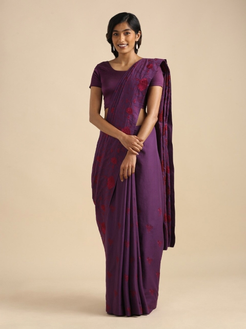 

Taneira Violet Floral Pure Cotton Saree