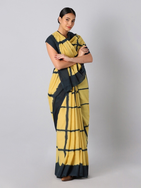 

Taneira Yellow & Black Checked Pure Cotton Saree