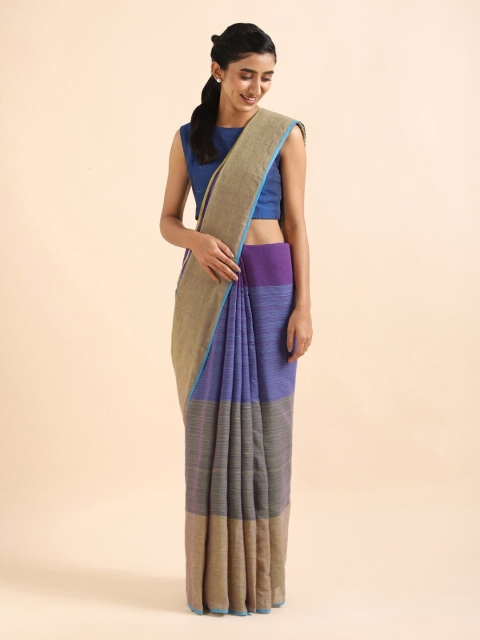 

Taneira Blue & Violet Colourblocked Pure Cotton Saree