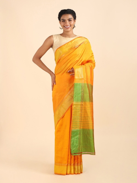 

Taneira Yellow & Green Zari Pure Silk Saree