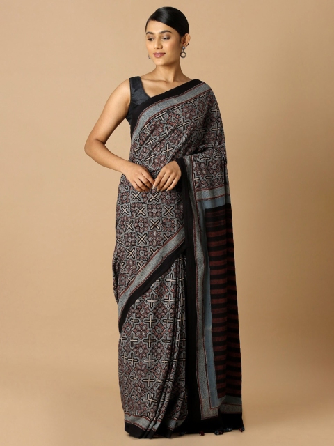 

Taneira Grey & Black Ethnic Motif Pure Cotton Saree