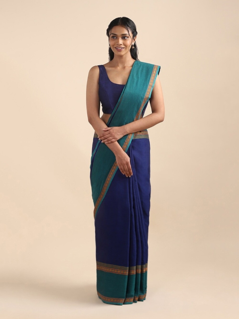 

Taneira Green & Blue Woven Design Zari Pure Cotton Saree