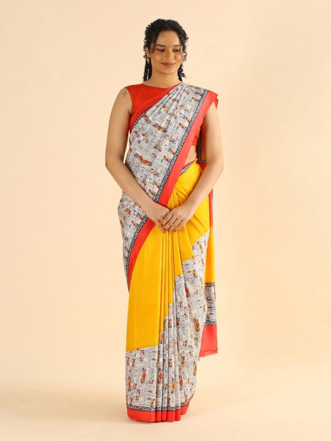 

Taneira Yellow And Red Abstract Print Pure Silk Saree