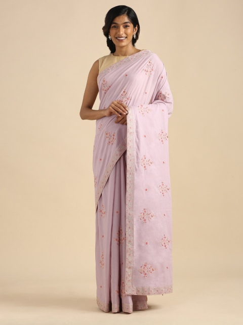 

Taneira Lavender Floral Embroidered Pure Cotton Saree