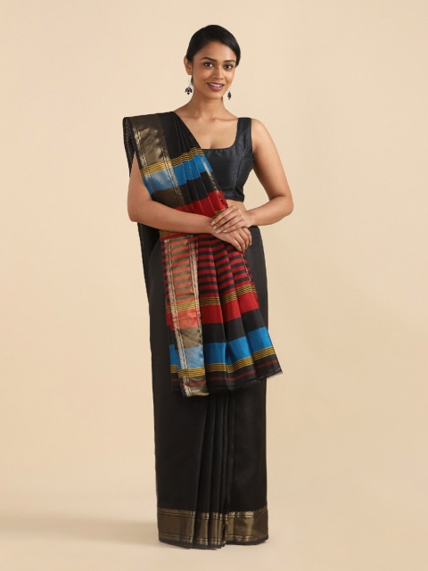

Taneira Black And Red Zari Woven Design Border Pure Silk Saree