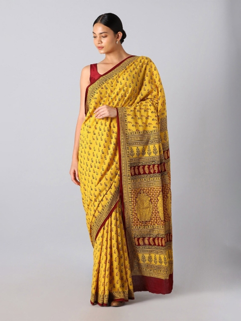 

Taneira Yellow & Maroon Bagh Pure Cotton Bagh Saree