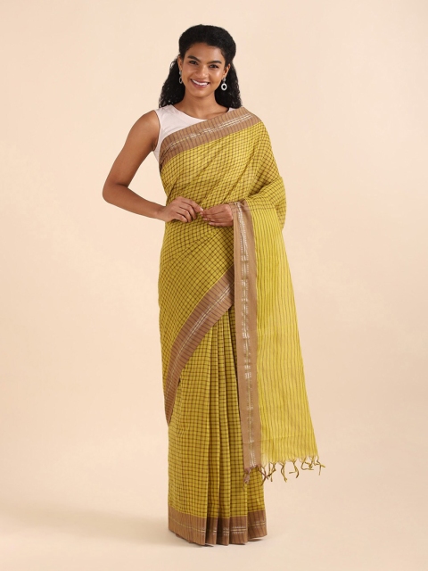 

Taneira Green Checked Zari Pure Cotton Narayan Peth Saree