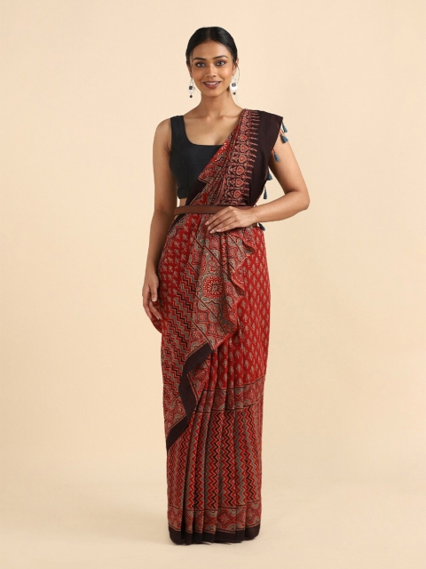 

Taneira Red & Black Ethnic Motif Pure Cotton Saree