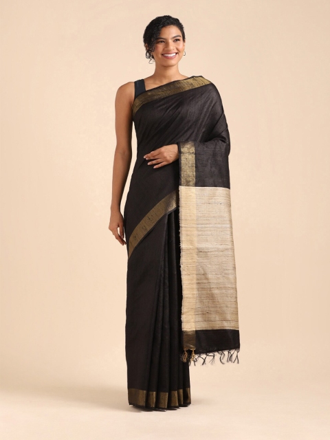 

Taneira Black & Cream-Coloured Zari Pure Silk Bhagalpuri Saree