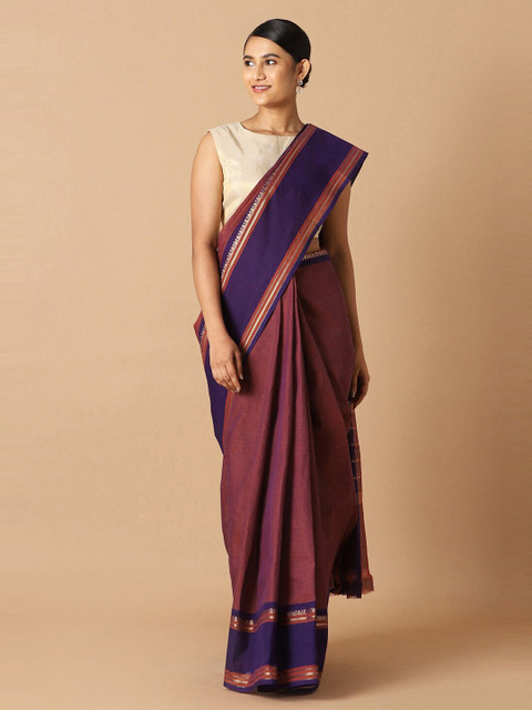

Taneira Purple & Blue Zari Pure Cotton Saree