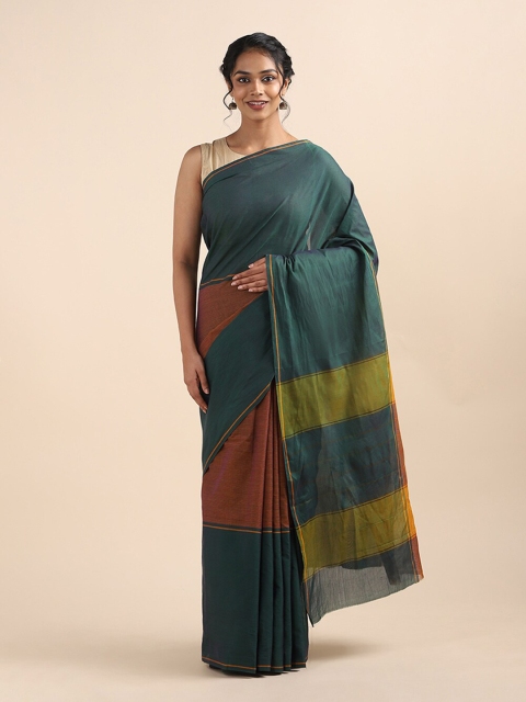 

Taneira Brown & Green Colourblocked Pure Cotton Saree