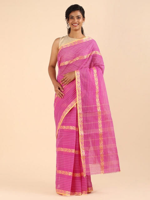 

Taneira Pink & Gold-Toned Woven Design Zari Pure Cotton Saree