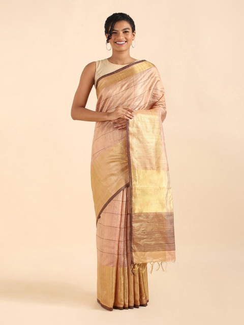 

Taneira Brown & Beige Striped Pure Silk Bhagalpuri Saree