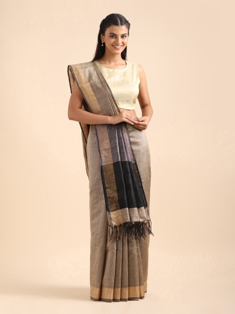 

Taneira Grey & Gold-Toned Zari Pure Silk Bhagalpuri Saree