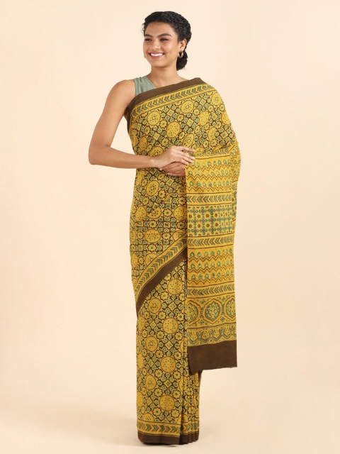 

Taneira Yellow & Blue Ethnic Motifs Pure Cotton Saree