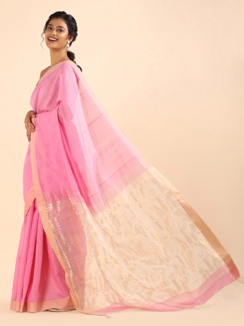 

Taneira Pink & Cream-Coloured Zari Silk Cotton Saree