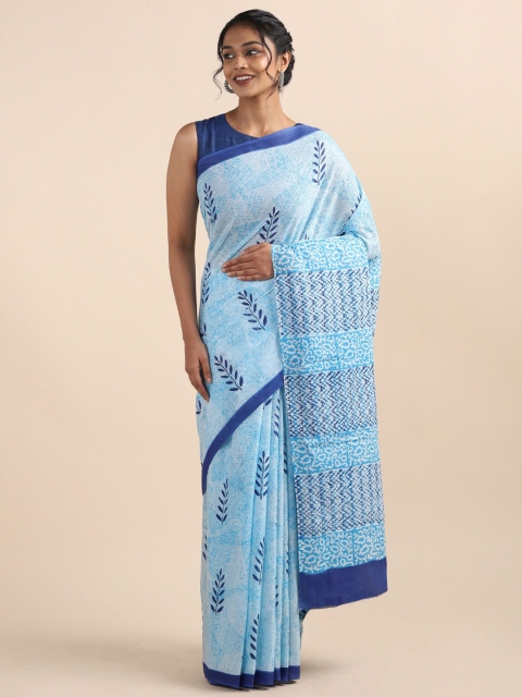 

Taneira Blue & White Floral Pure Cotton Saree