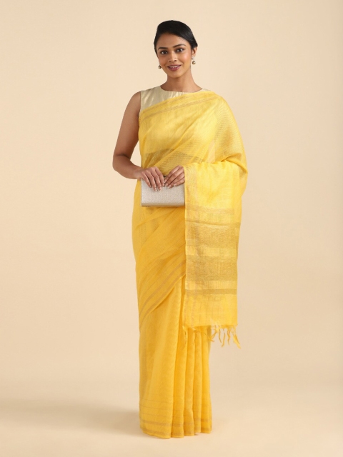

Taneira Yellow & Gold-Toned Woven Design Zari Pure Silk Saree