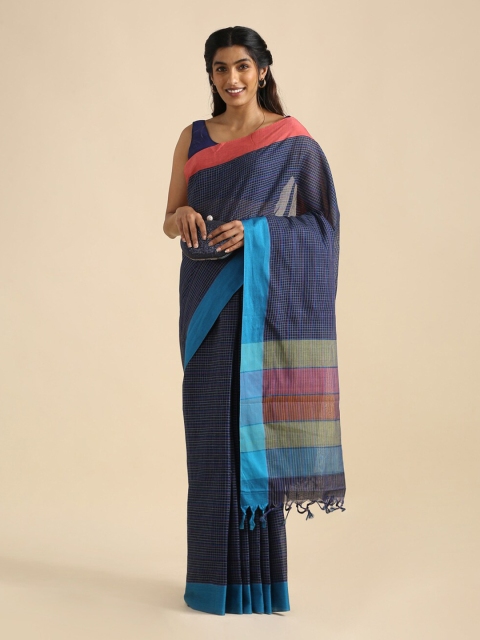 

Taneira Blue & Green Checked Pure Cotton Narayan Peth Saree