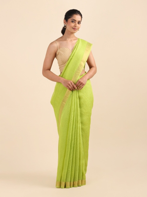 

Taneira Green Striped Zari Pure Silk Saree