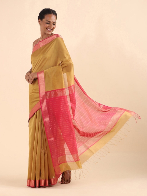 

Taneira Yellow & Red Zari Silk Cotton Maheshwari Saree
