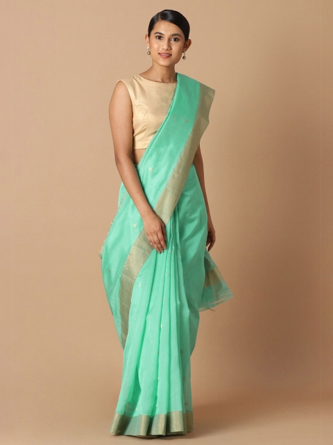 

Taneira Green & Gold-Toned Woven Design Zari Silk Cotton Chanderi Saree