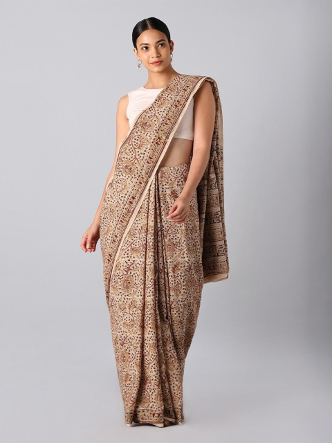 

Taneira Beige & Maroon Kalamkari Pure Cotton Saree