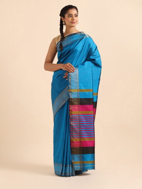 

Taneira Blue & Pink Zari Pure Silk Saree