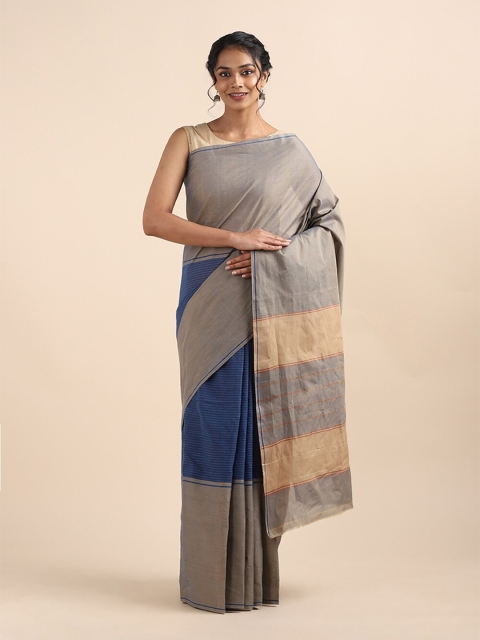 

Taneira Blue & Grey Striped Pure Cotton Saree