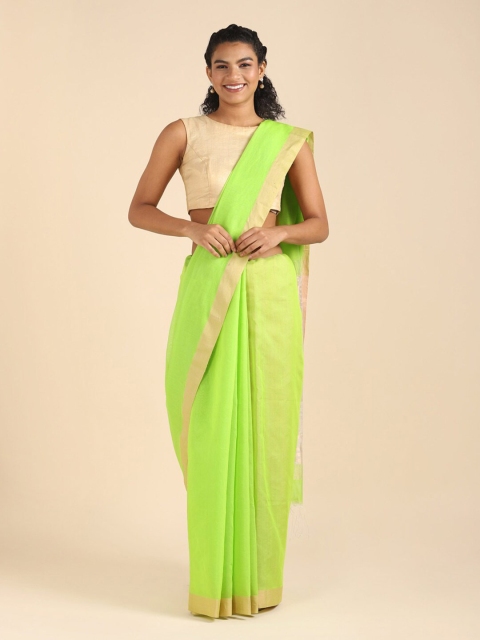 

Taneira Green & Gold-Toned Zari Silk Cotton Saree