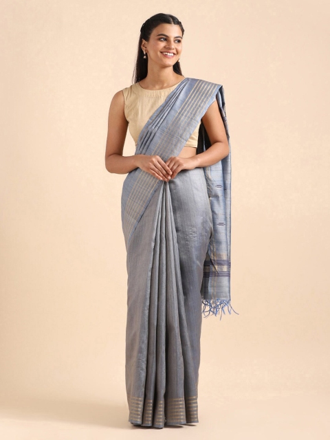 

Taneira Grey & Blue Zari Pure Silk Bhagalpuri Saree
