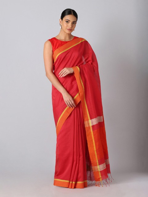 

Taneira Red & Orange Striped Silk Cotton Saree