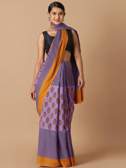 

Taneira Purple & Black Floral Pure Cotton Saree