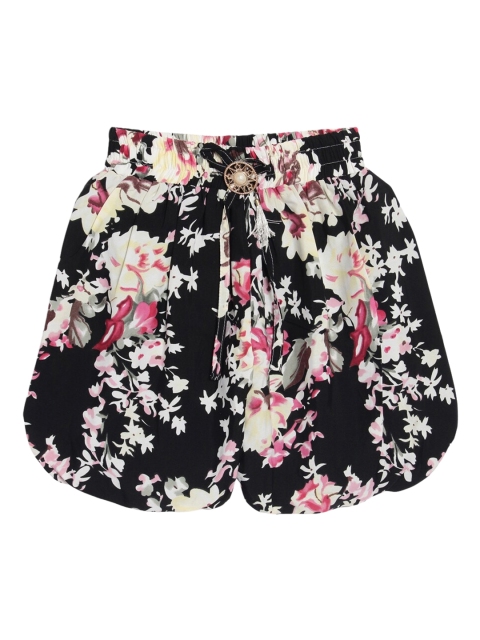 

SWEET ANGEL Girls Black Floral Printed Loose Fit Shorts