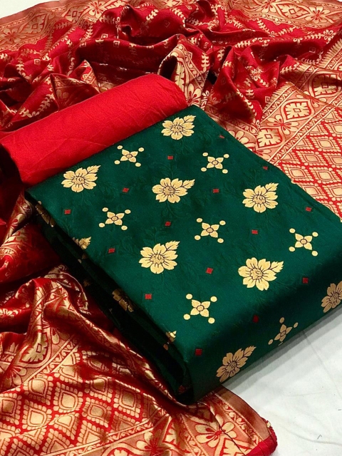 

MORLY Dupion Silk Unstitched Dress Material, Green