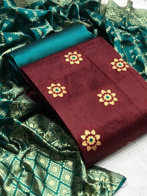 

MORLY Dupion Silk Unstitched Dress Material, Maroon