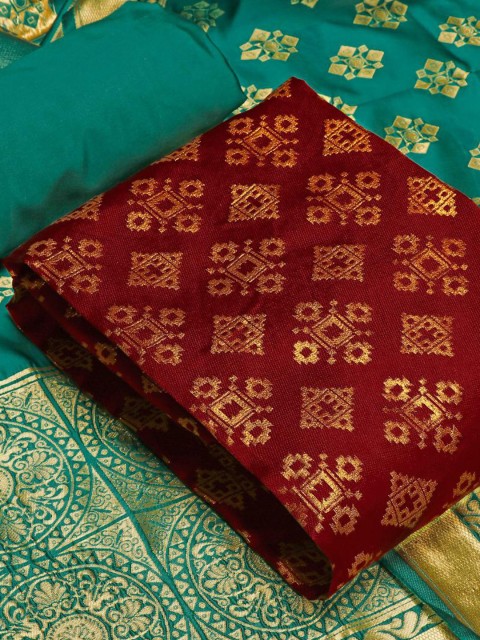 

MORLY Maroon & Gold-Toned Dupion Silk Unstitched Dress Material