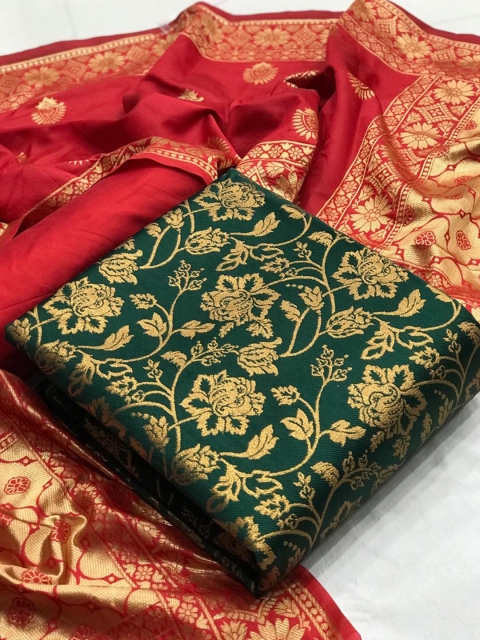 

MORLY Dupion Silk Unstitched Dress Material, Green