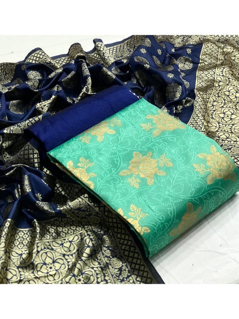 

MORLY Green & Blue Dupion Silk Unstitched Dress Material
