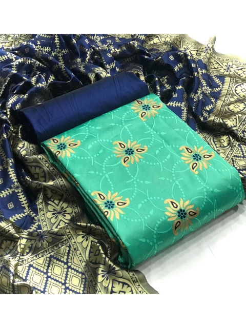 

MORLY Green & Blue Dupion Silk Unstitched Dress Material